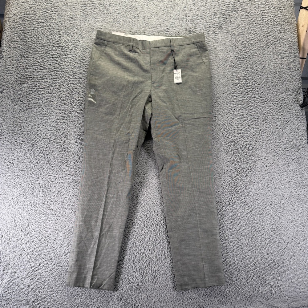 Express Pant Mens 33x30 Gray Cotton Dress Straight Slim Slacks Preppy Stretch